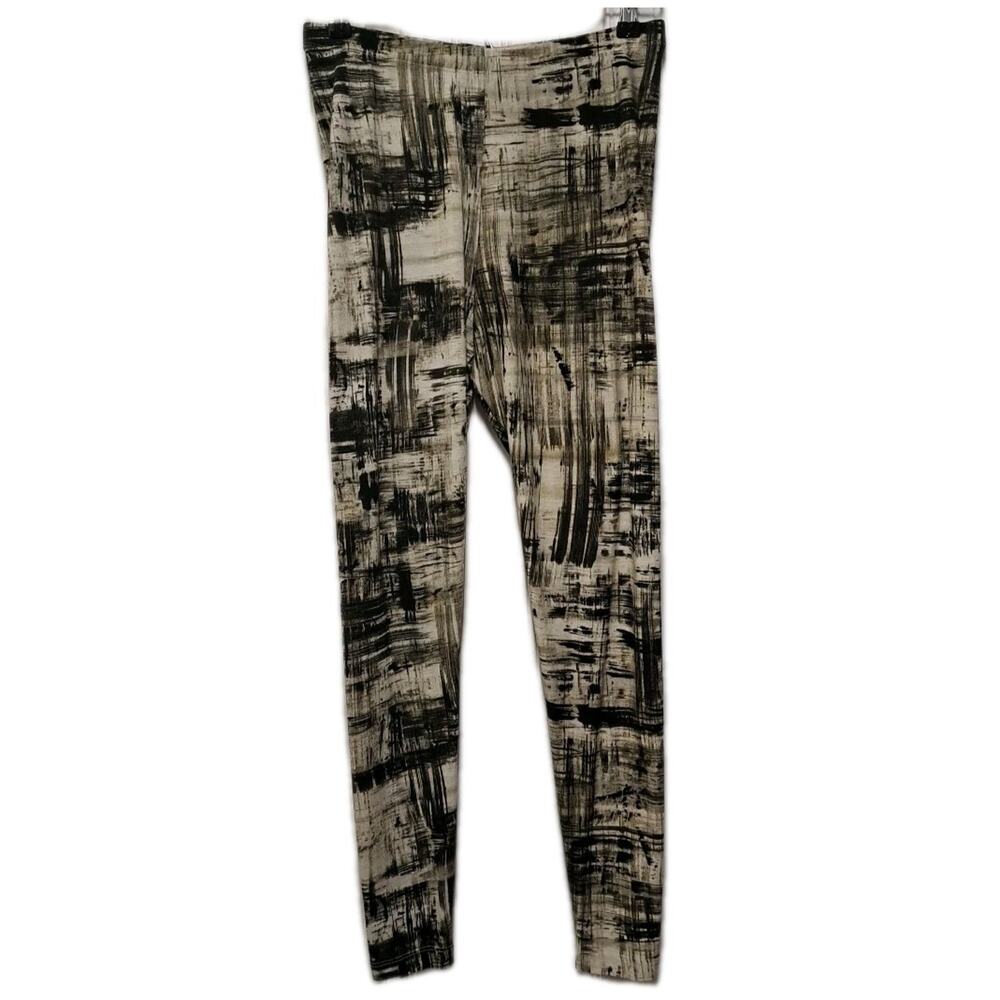 Bryn Walker Knit Leggings Womens L Black Cream Crosshatch Pull On Pants Artsy